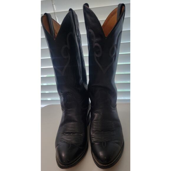 J. Chisholm Black Leather Western Cowboy Boots Men\'s 8.5 EE Wide USA Vintage main image 8